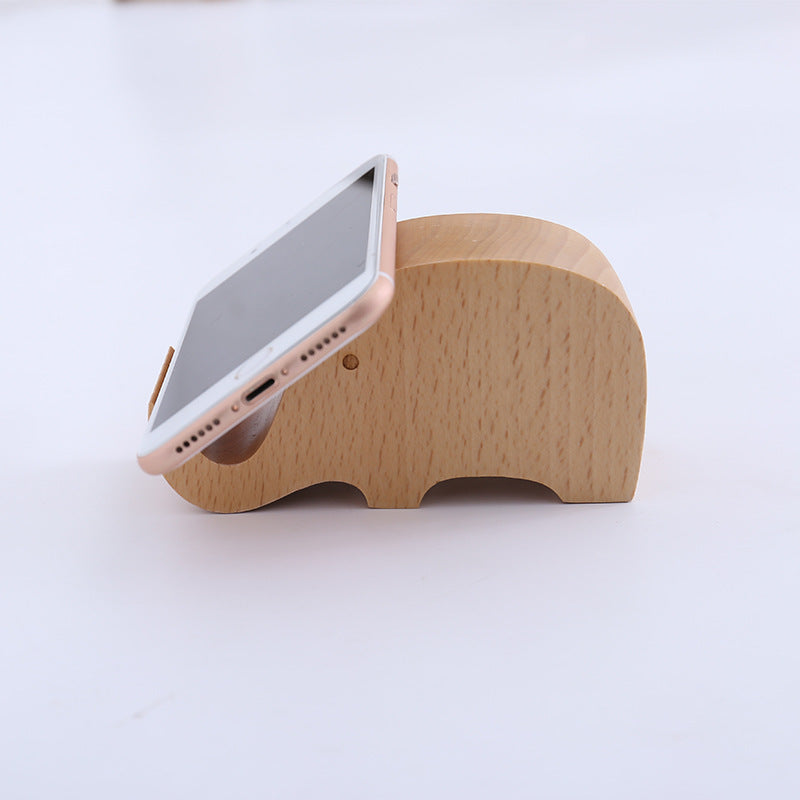 Creatieve mobiele telefoonhouder van beukenhout – met muntvakje en gravure