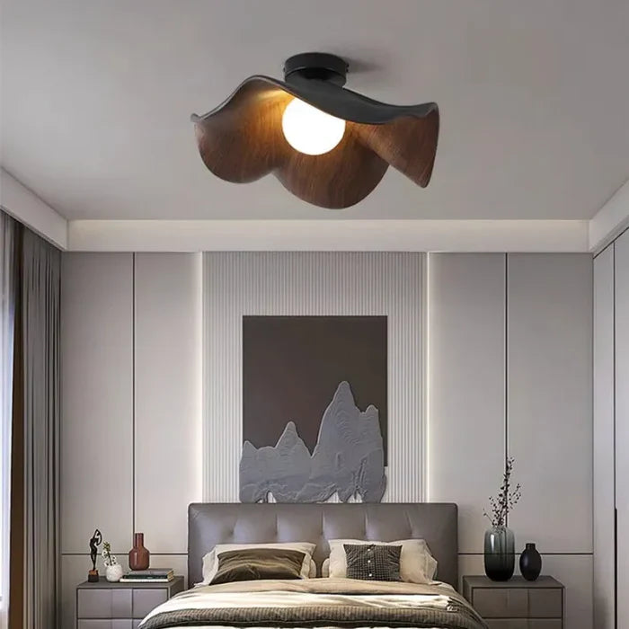 Scandinavische houten lotus plafondlamp van hars