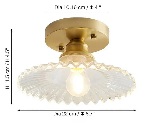 Vintage helder glazen geribbelde plafondlamp