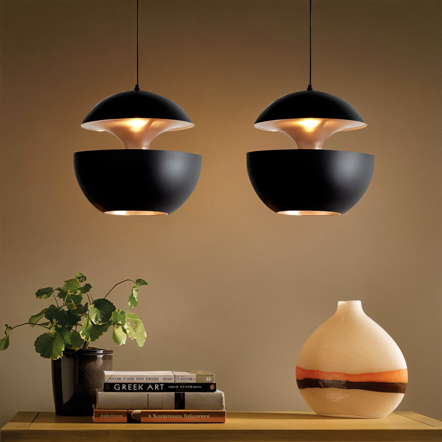 Appel hanglamp - zwart wit zon hanglamp - artistieke e27 hanglamp