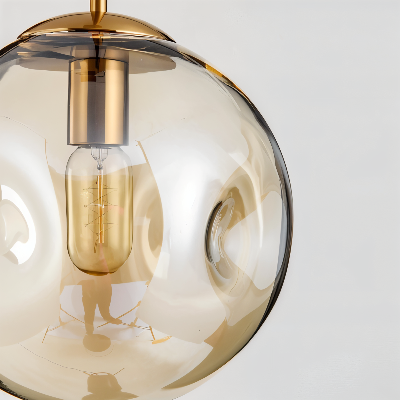 ChroDent hanglamp - rond champagne grijs glas led hanglamp - vintage wabi sabi verlichting