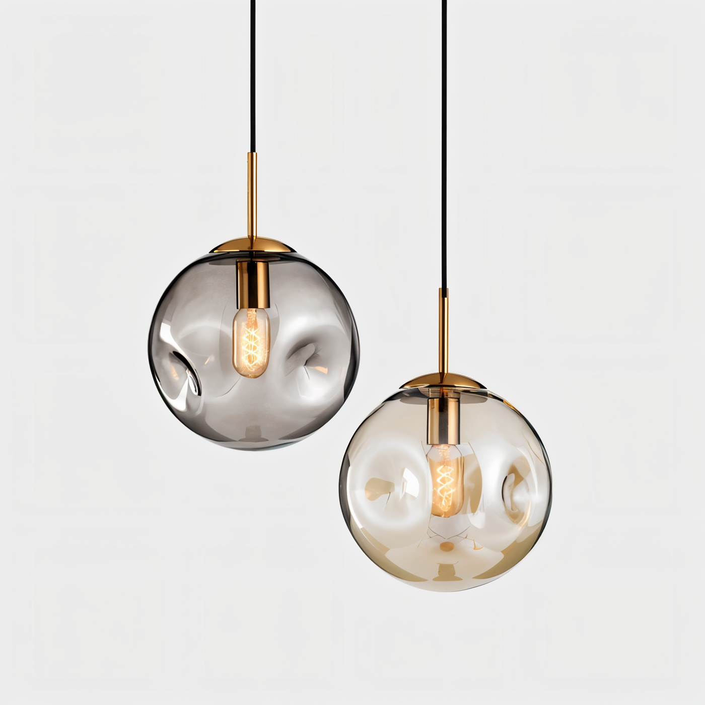 ChroDent hanglamp - rond champagne grijs glas led hanglamp - vintage wabi sabi verlichting