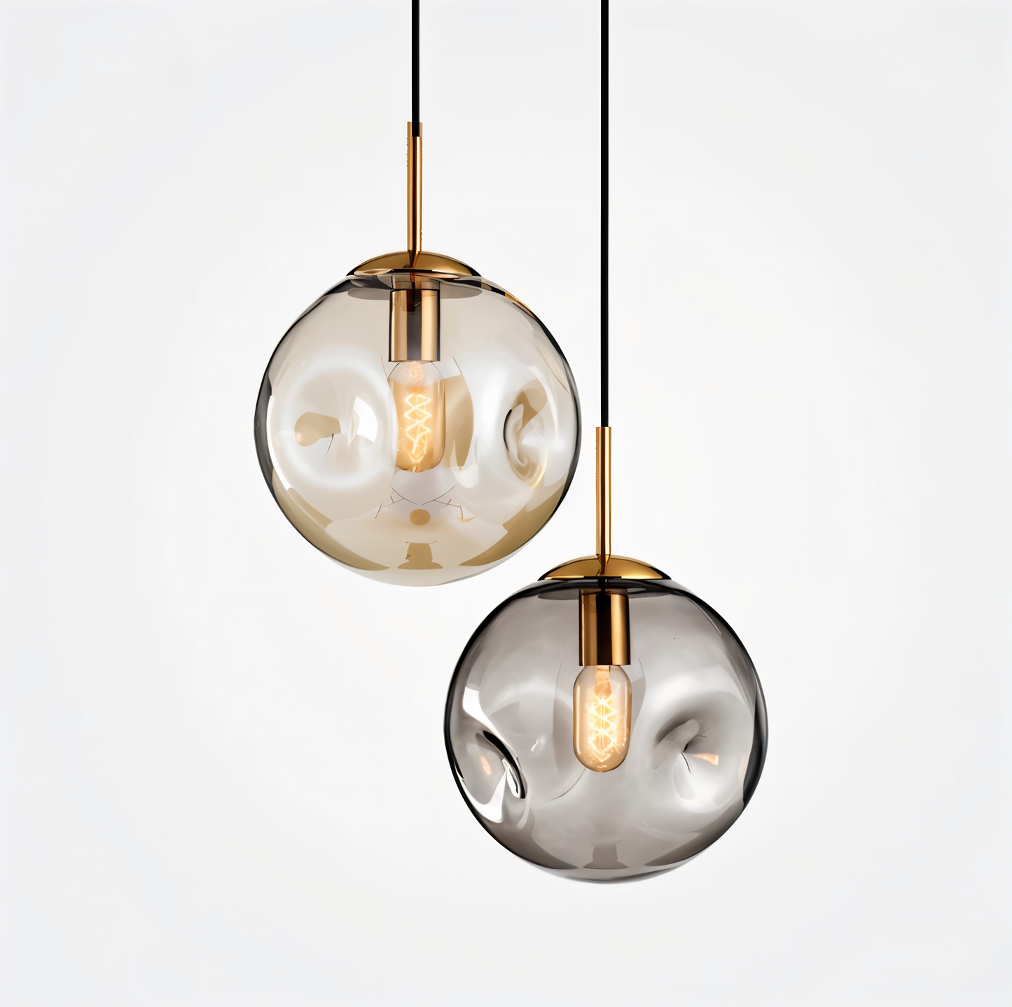 ChroDent hanglamp - rond champagne grijs glas led hanglamp - vintage wabi sabi verlichting