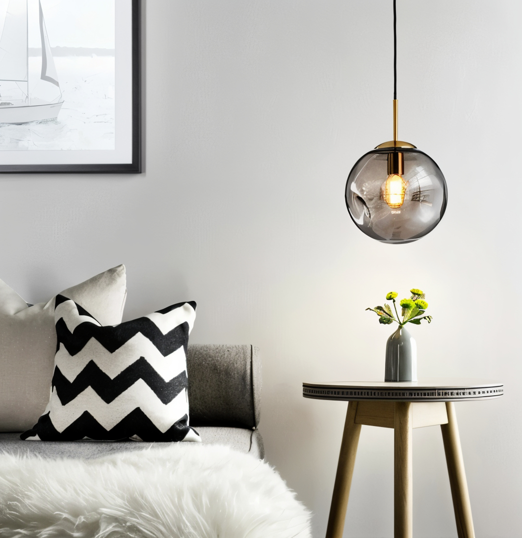 ChroDent hanglamp - rond champagne grijs glas led hanglamp - vintage wabi sabi verlichting