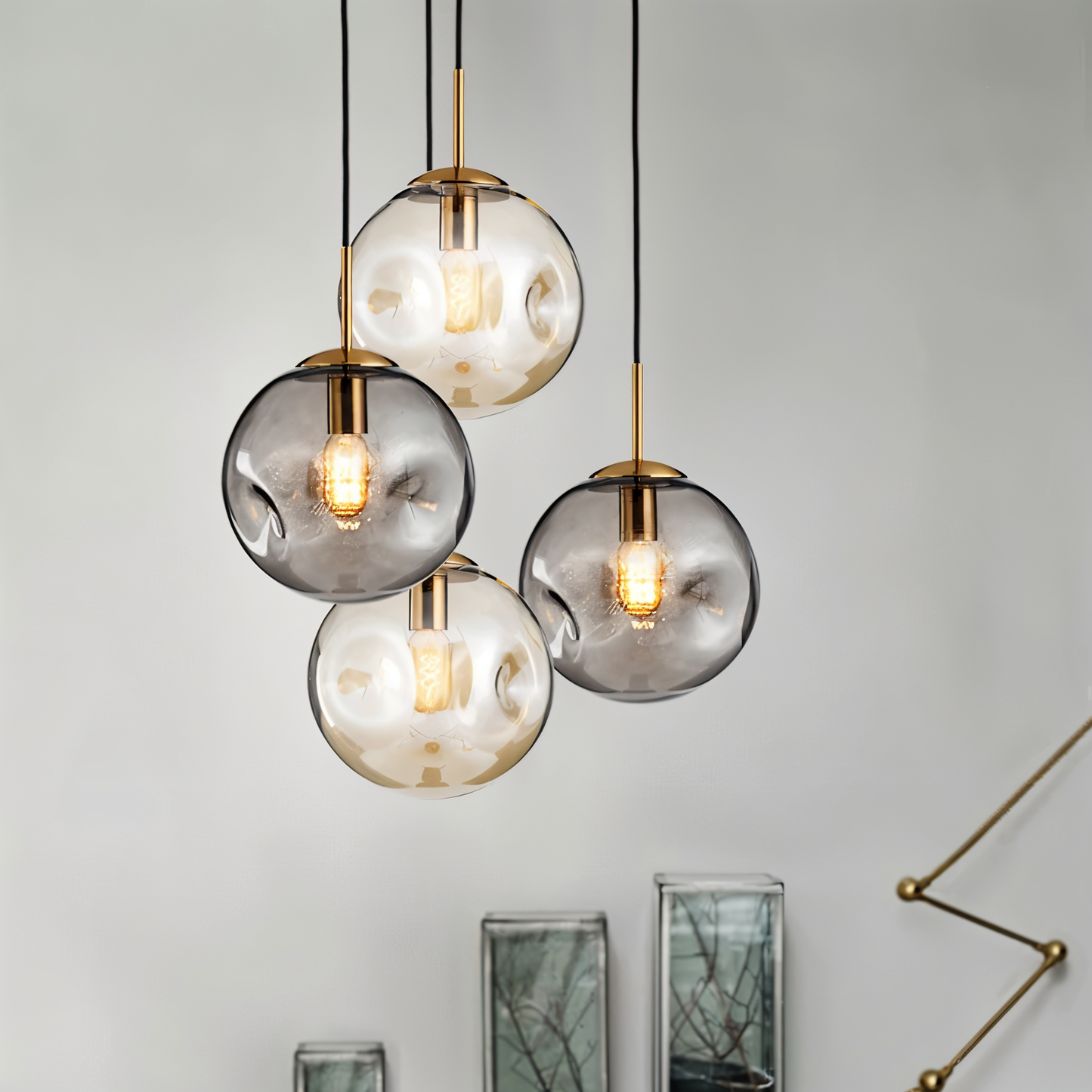 ChroDent hanglamp - rond champagne grijs glas led hanglamp - vintage wabi sabi verlichting