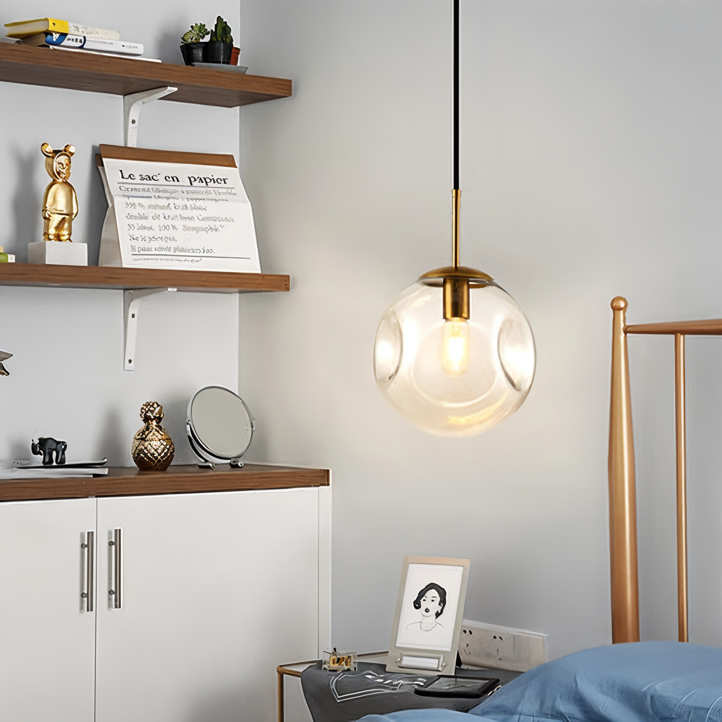 ChroDent hanglamp - rond champagne grijs glas led hanglamp - vintage wabi sabi verlichting