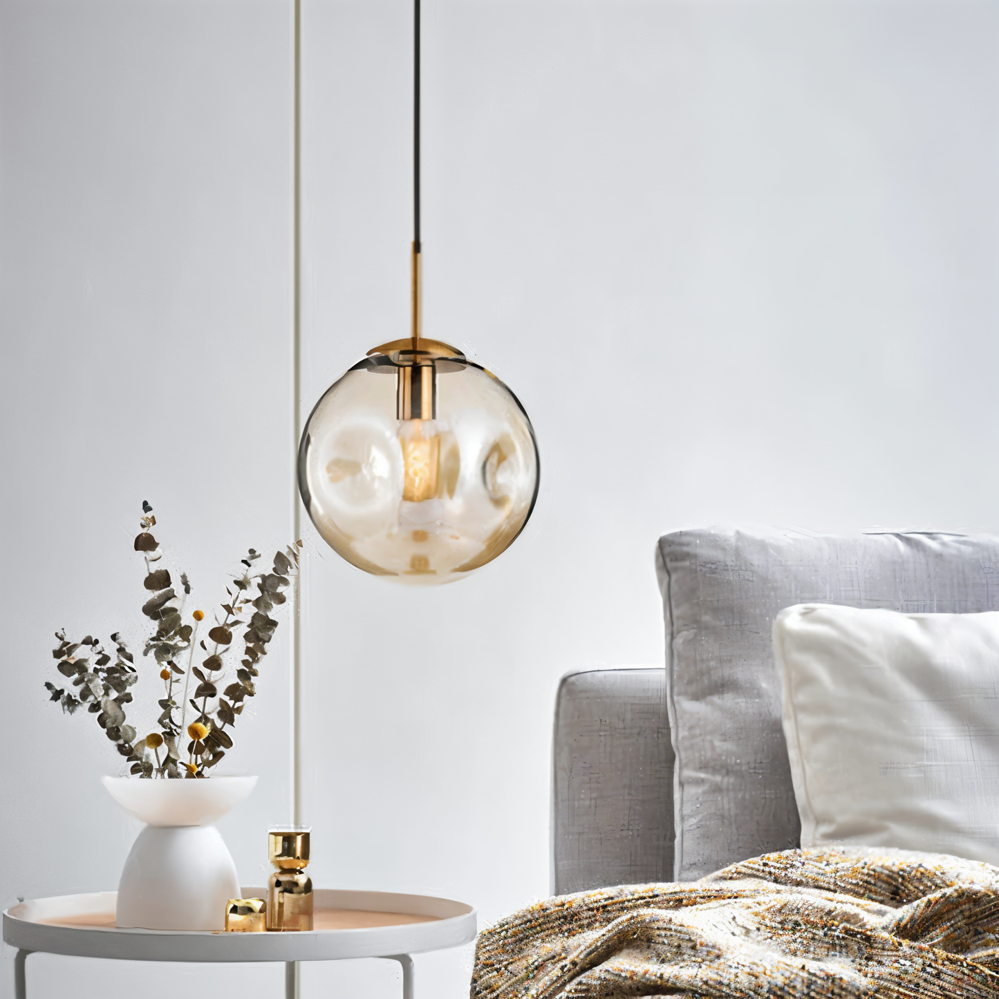 ChroDent hanglamp - rond champagne grijs glas led hanglamp - vintage wabi sabi verlichting
