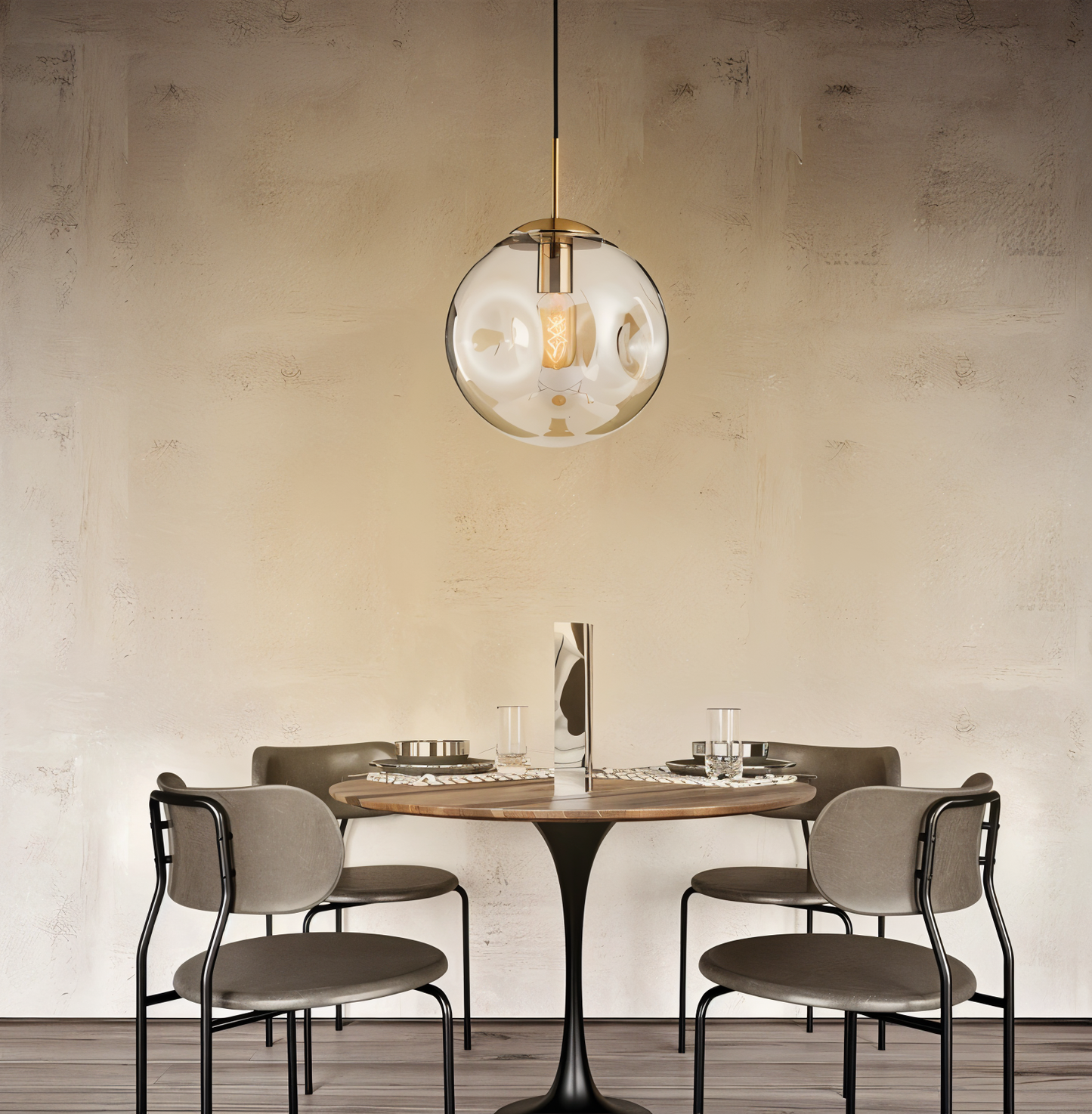 ChroDent hanglamp - rond champagne grijs glas led hanglamp - vintage wabi sabi verlichting