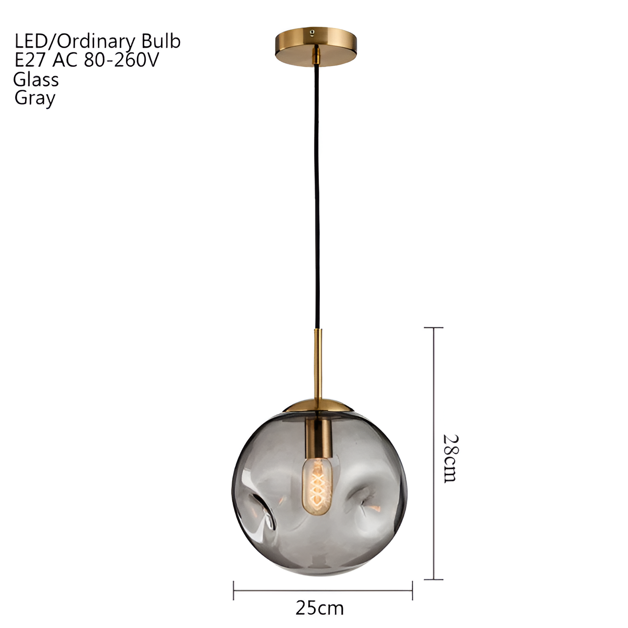 ChroDent hanglamp - rond champagne grijs glas led hanglamp - vintage wabi sabi verlichting