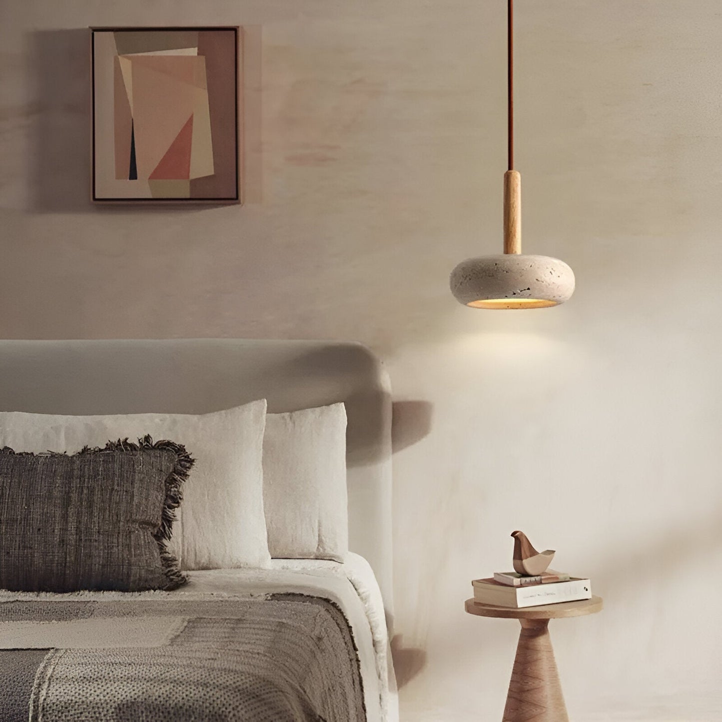 Travertin hanglamp crème - rond licht plafond - retro hanglamp