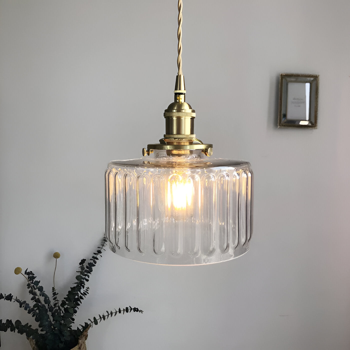 GlamourGlazen hanglamp - vintage groene hanglamp - cilindrische lamp