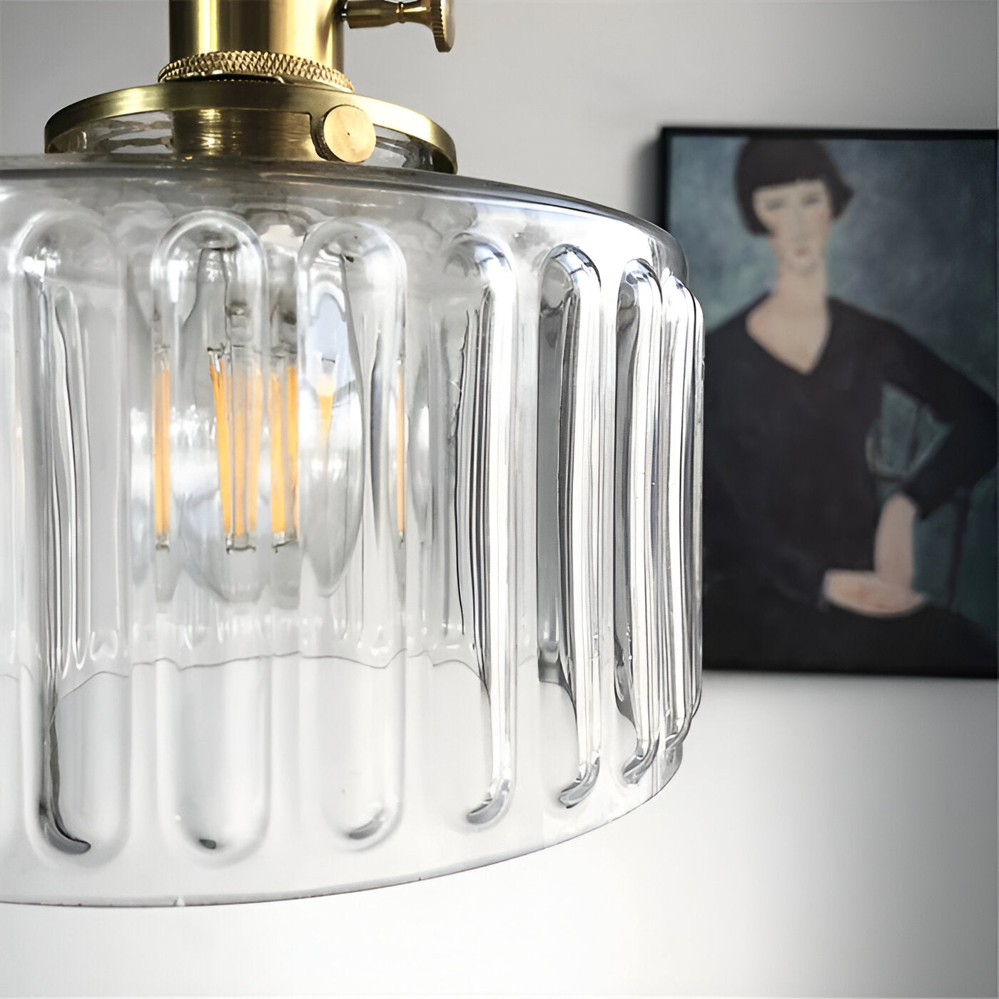 GlamourGlazen hanglamp - vintage groene hanglamp - cilindrische lamp