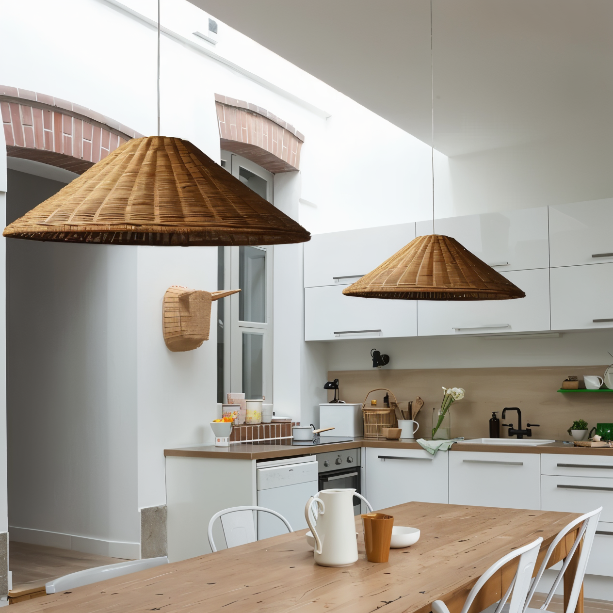 HatWicker hanglamp - hanglamp van bruin-beige kegelvormig rotan - naar beneden gericht licht