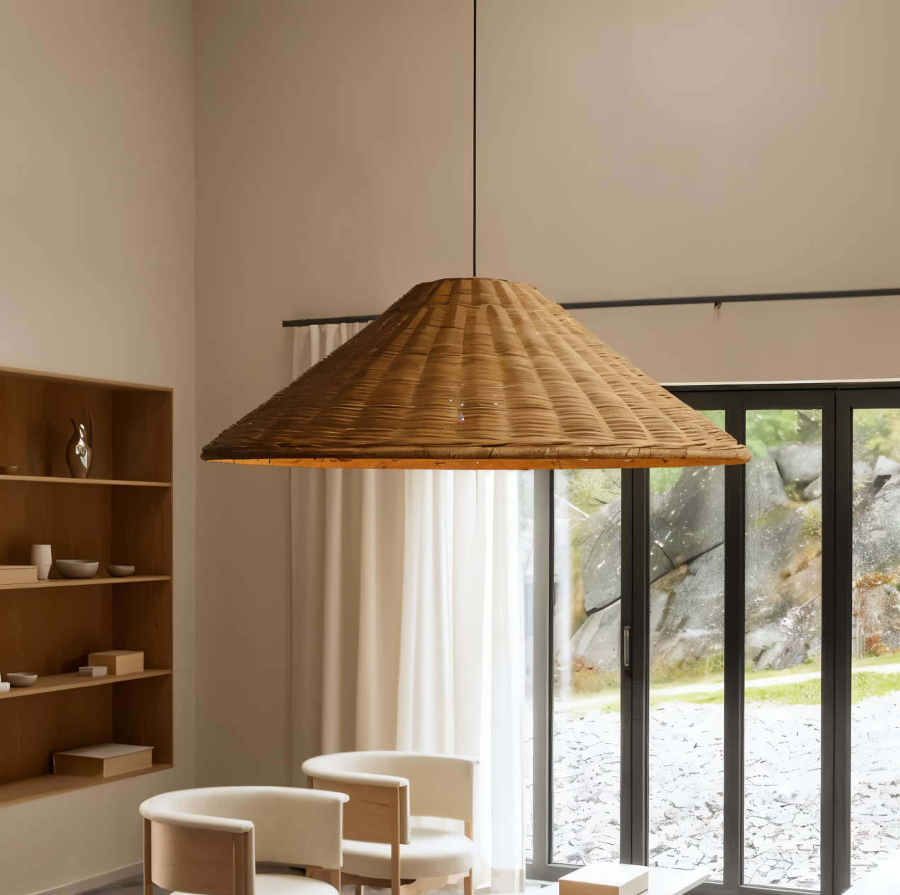 HatWicker hanglamp - hanglamp van bruin-beige kegelvormig rotan - naar beneden gericht licht