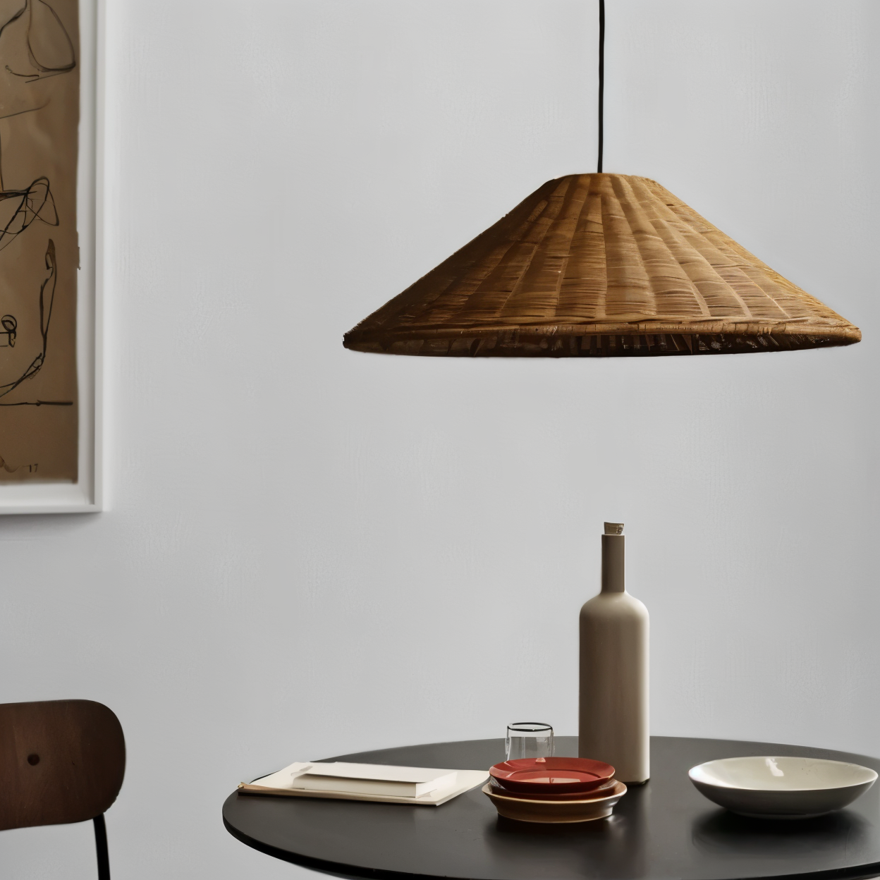 HatWicker hanglamp - hanglamp van bruin-beige kegelvormig rotan - naar beneden gericht licht
