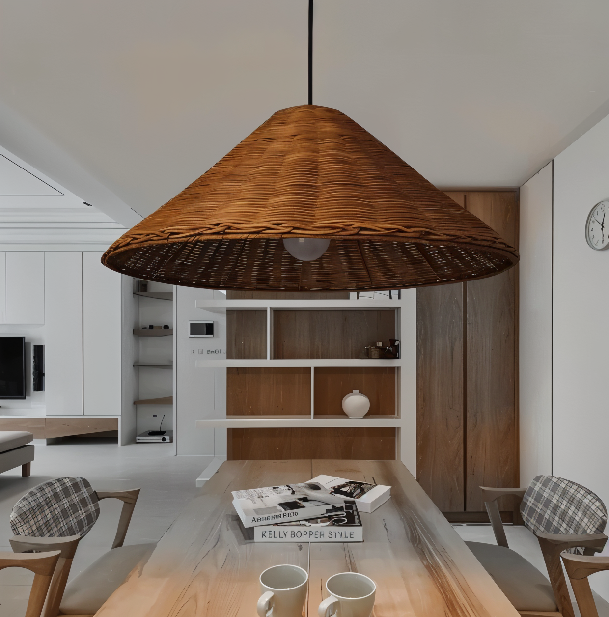 HatWicker hanglamp - hanglamp van bruin-beige kegelvormig rotan - naar beneden gericht licht
