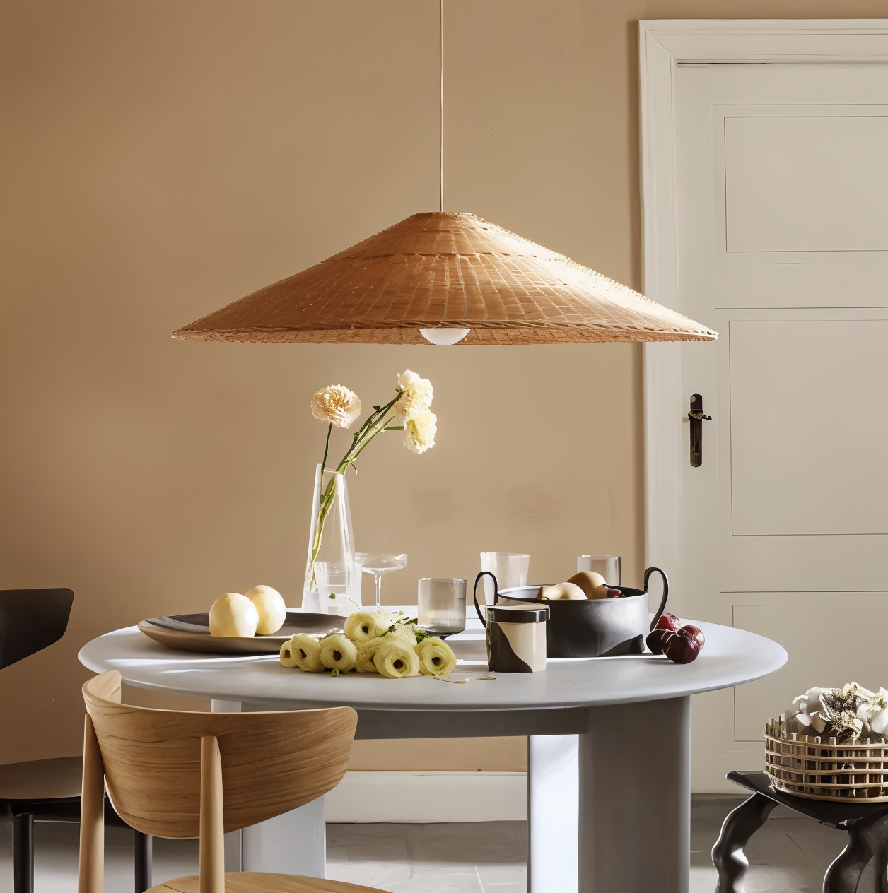 HatWicker hanglamp - hanglamp van bruin-beige kegelvormig rotan - naar beneden gericht licht