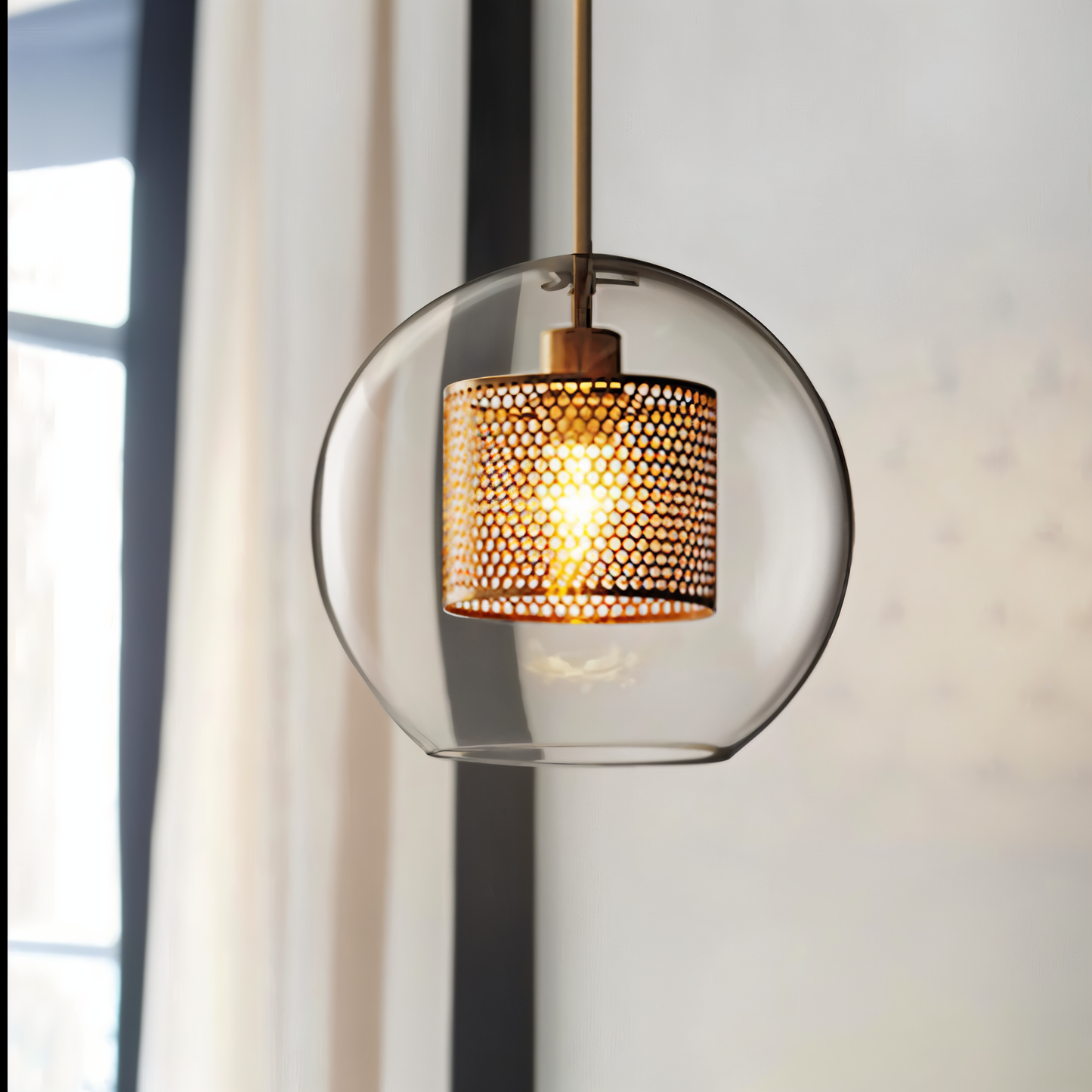 HiveGlim - geometrische glazen hanglamp met honingraatmotief - vintage loft lighting