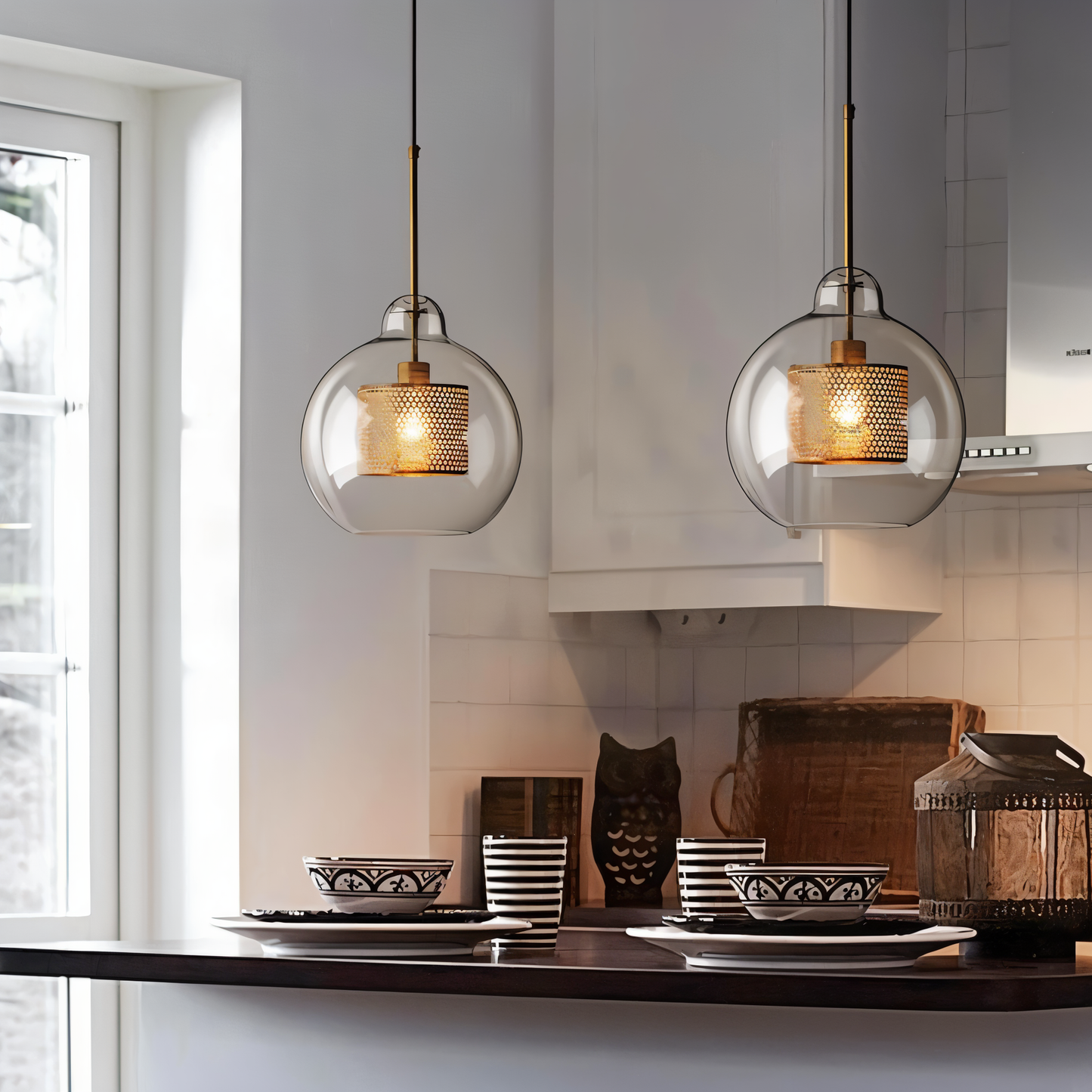 HiveGlim - geometrische glazen hanglamp met honingraatmotief - vintage loft lighting