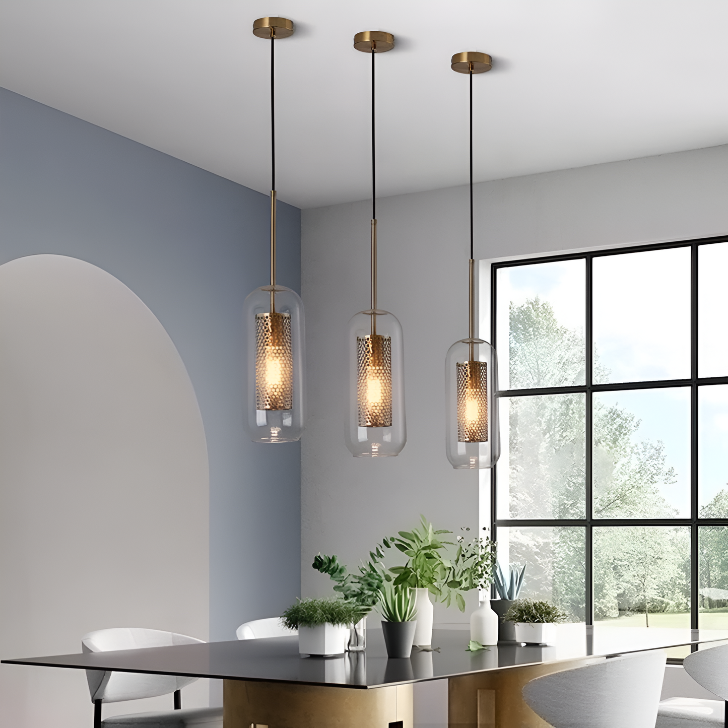 HiveGlim - geometrische glazen hanglamp met honingraatmotief - vintage loft lighting
