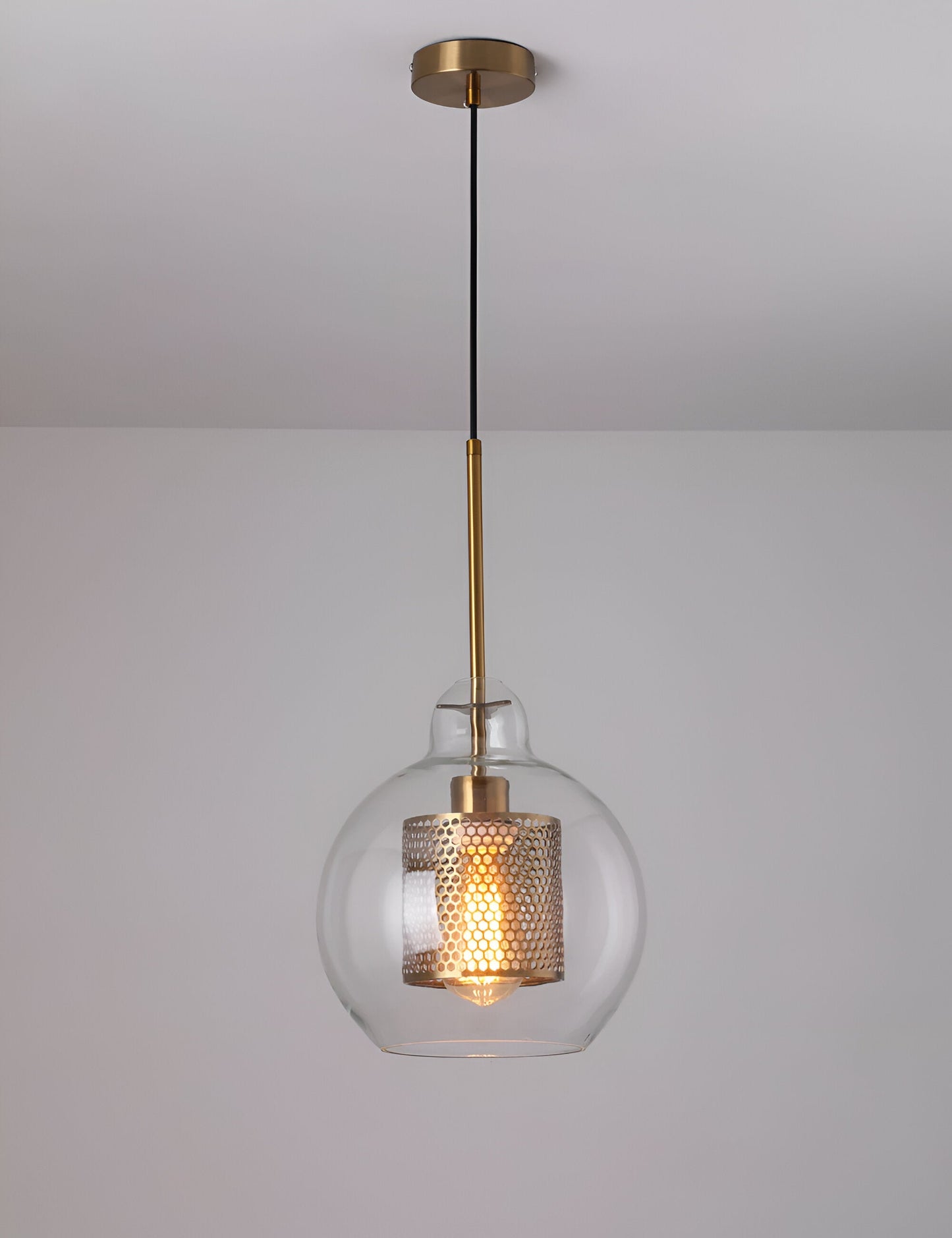 HiveGlim - geometrische glazen hanglamp met honingraatmotief - vintage loft lighting