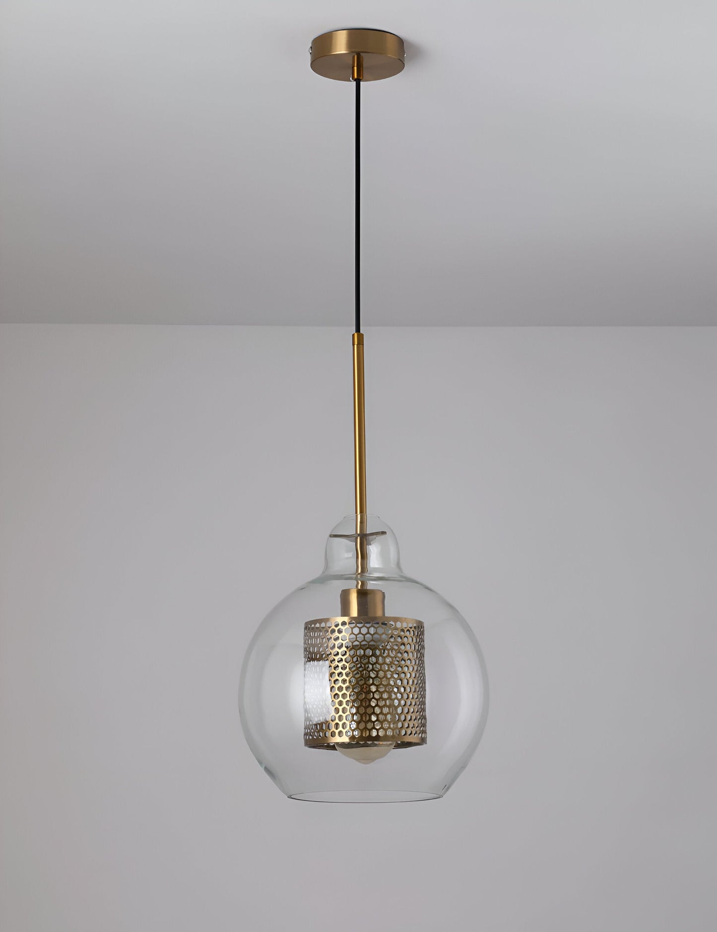 HiveGlim - geometrische glazen hanglamp met honingraatmotief - vintage loft lighting