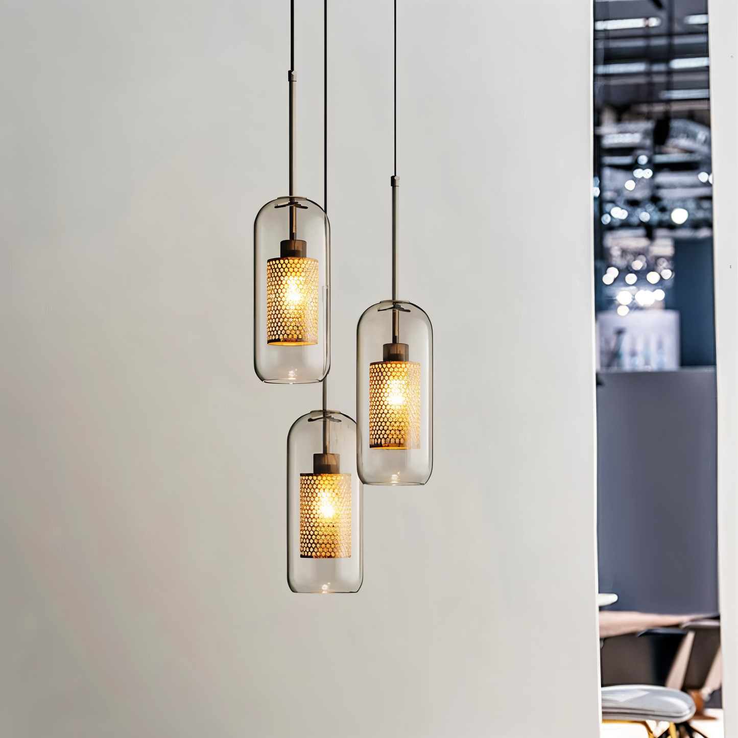 HiveGlim - geometrische glazen hanglamp met honingraatmotief - vintage loft lighting