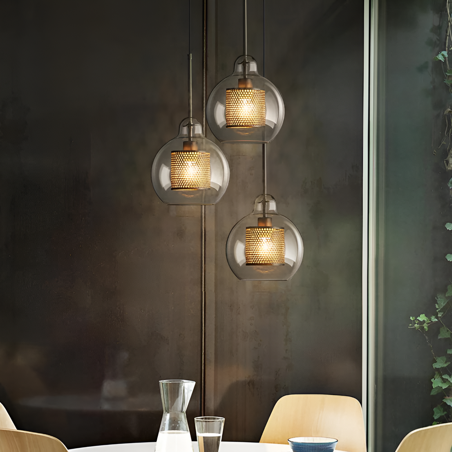 HiveGlim - geometrische glazen hanglamp met honingraatmotief - vintage loft lighting