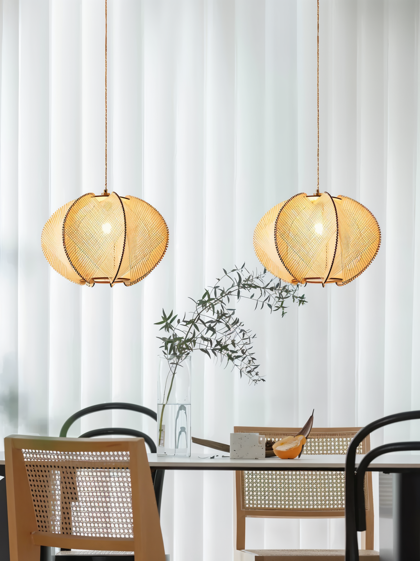 Kirei hanglamp - geometrische hanglamp van henneptouw en hout - wabi sabi verlichting