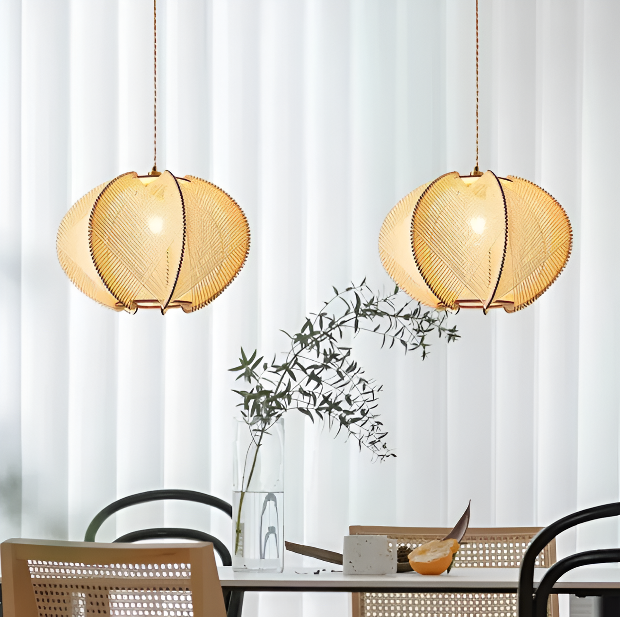Kirei hanglamp - geometrische hanglamp van henneptouw en hout - wabi sabi verlichting