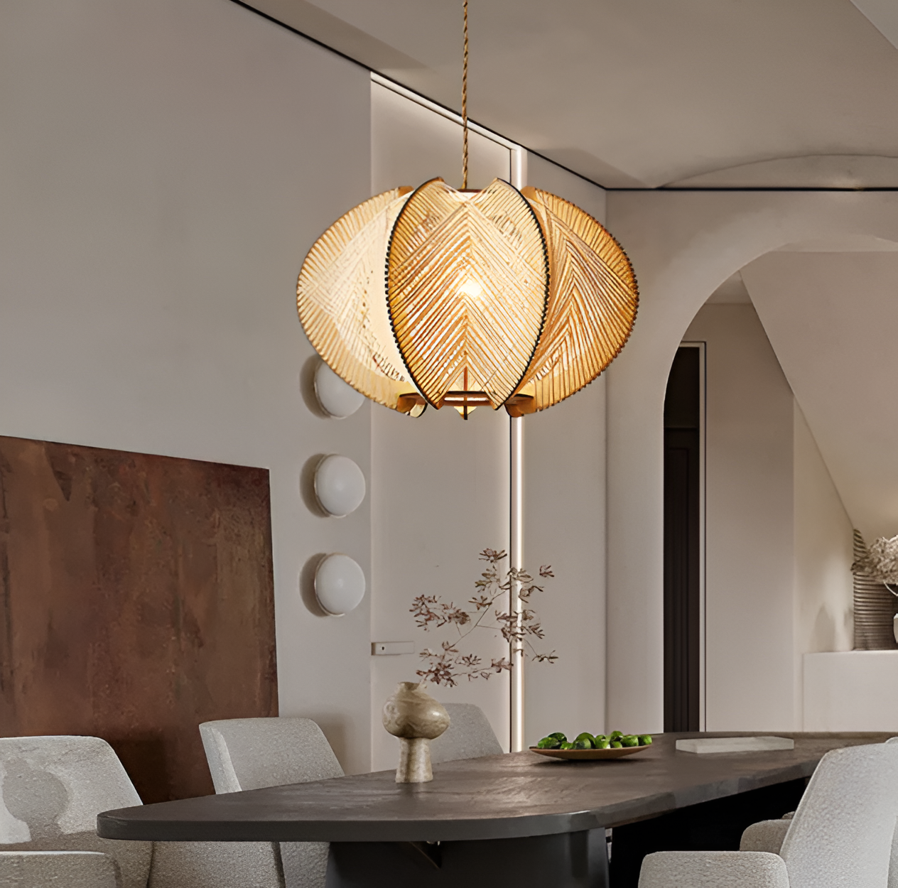 Kirei hanglamp - geometrische hanglamp van henneptouw en hout - wabi sabi verlichting