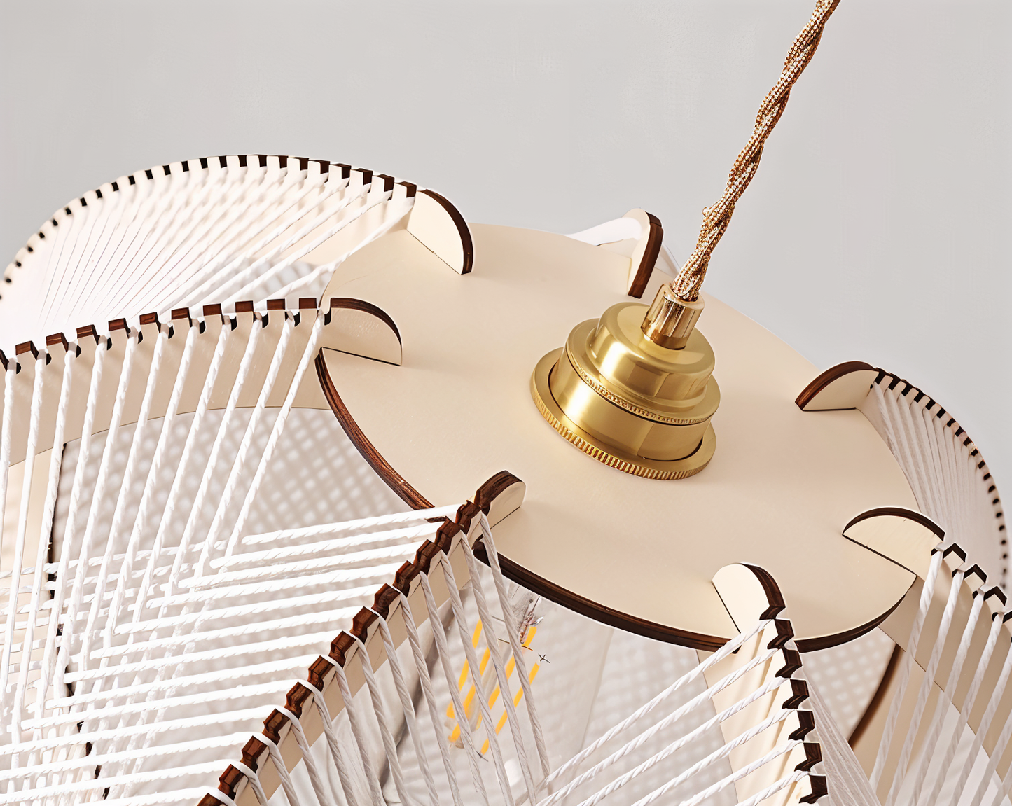 Kirei hanglamp - geometrische hanglamp van henneptouw en hout - wabi sabi verlichting