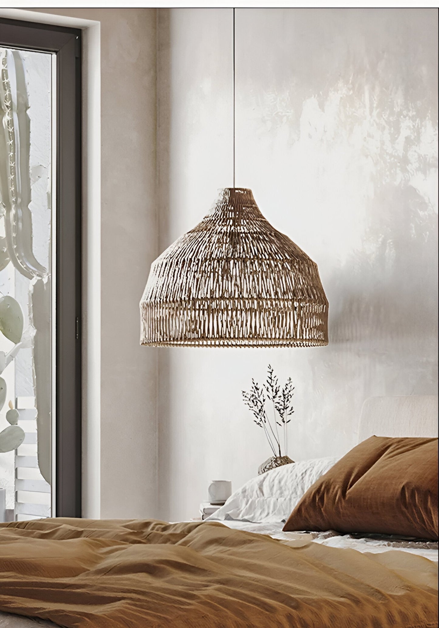 HatWicker hanglamp - hanglamp van bruin-beige kegelvormig rotan - naar beneden gericht licht