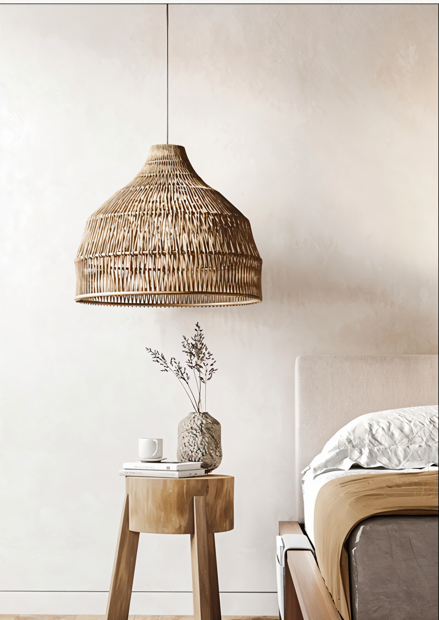 HatWicker hanglamp - hanglamp van bruin-beige kegelvormig rotan - naar beneden gericht licht