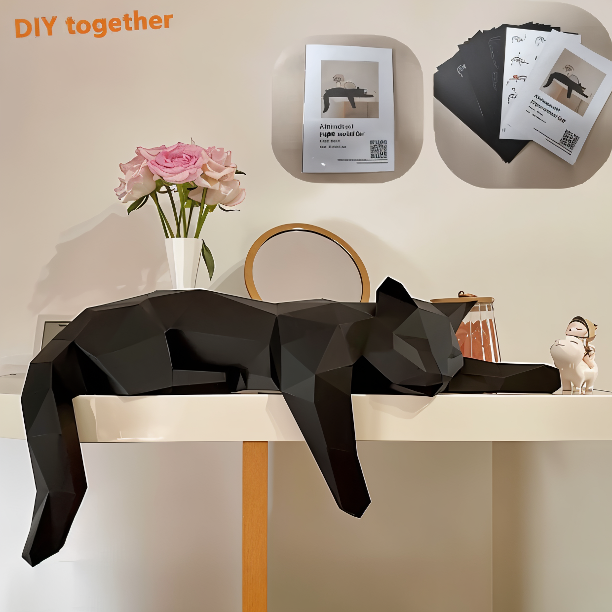 OriPurr - artistieke diy zwart wit 3D slapende origami Kat decoratie
