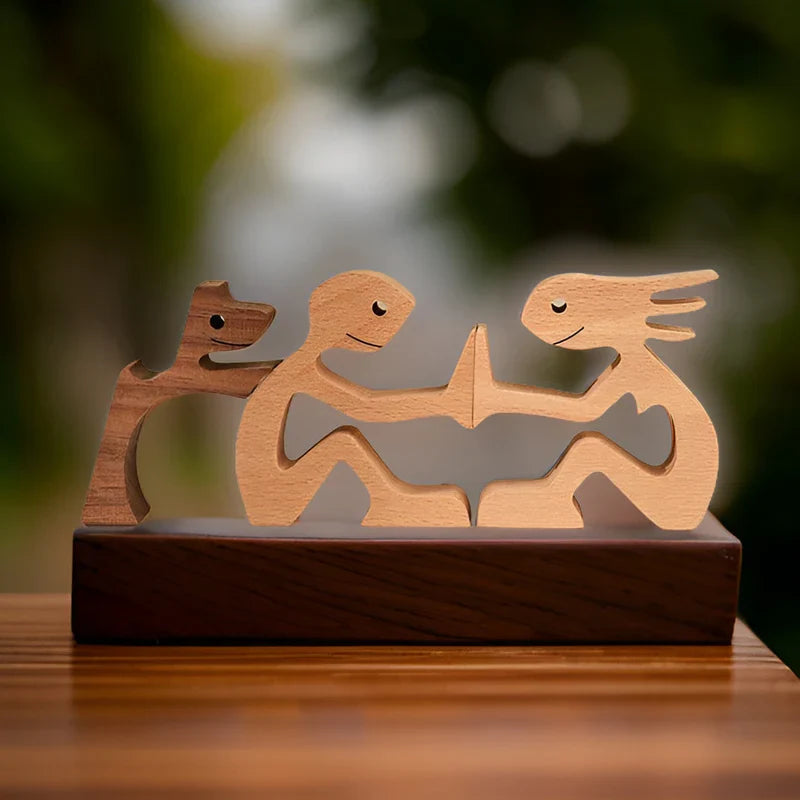 Paws of love - hond en man handgemaakte houten sculptuur - symbool voor eeuwige band