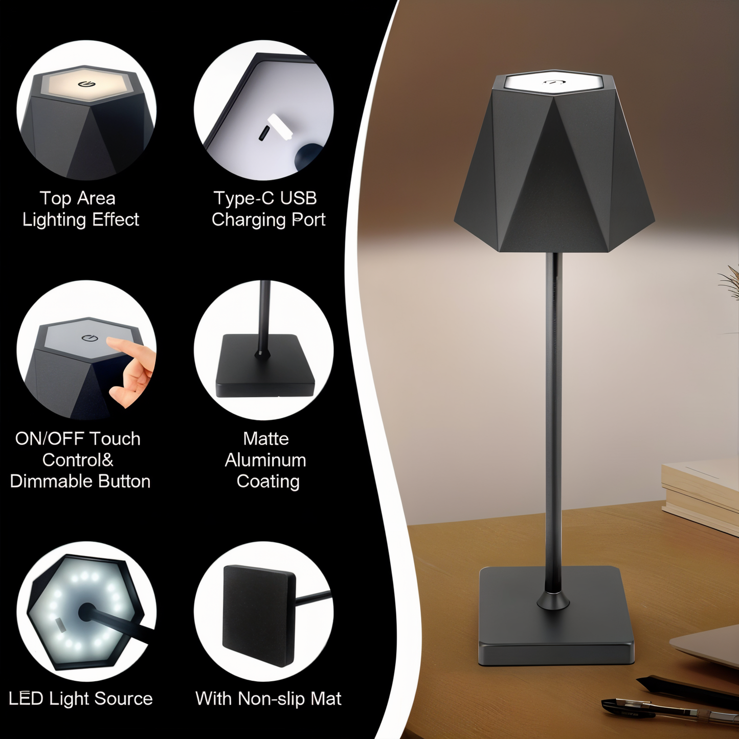 PolyLamp - draagbare zeshoekige led tafellamp - waterdicht en oplaadbaar