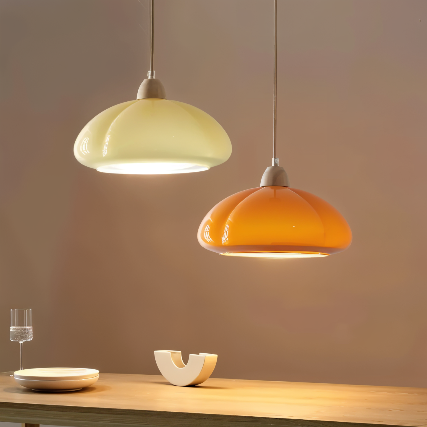 Retro pompoen hanglampen - scandinavische hanglamp van glas en hout