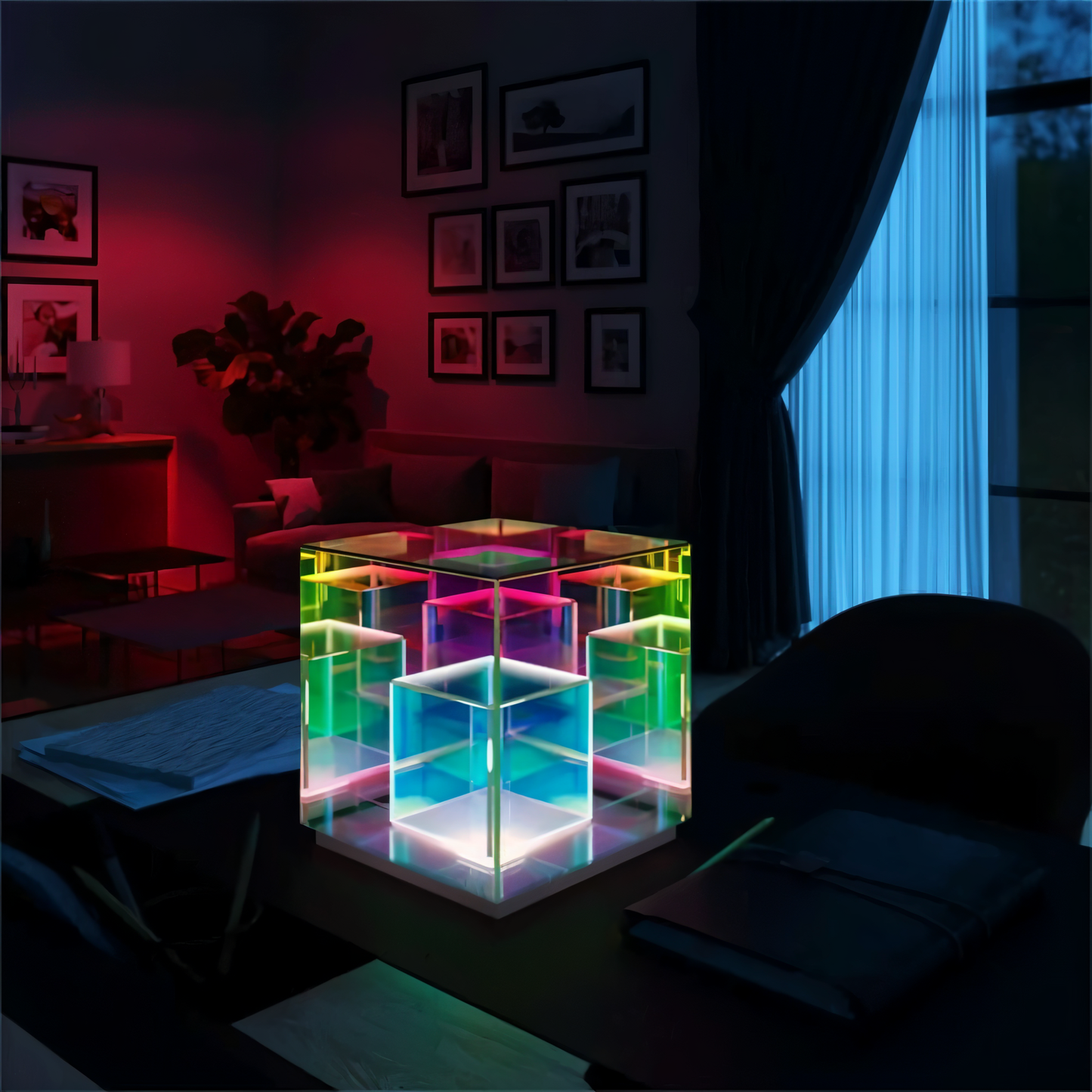 Spectra-Cube tafellamp - regenboog acryl led lamp met fascinerende 3D illusie