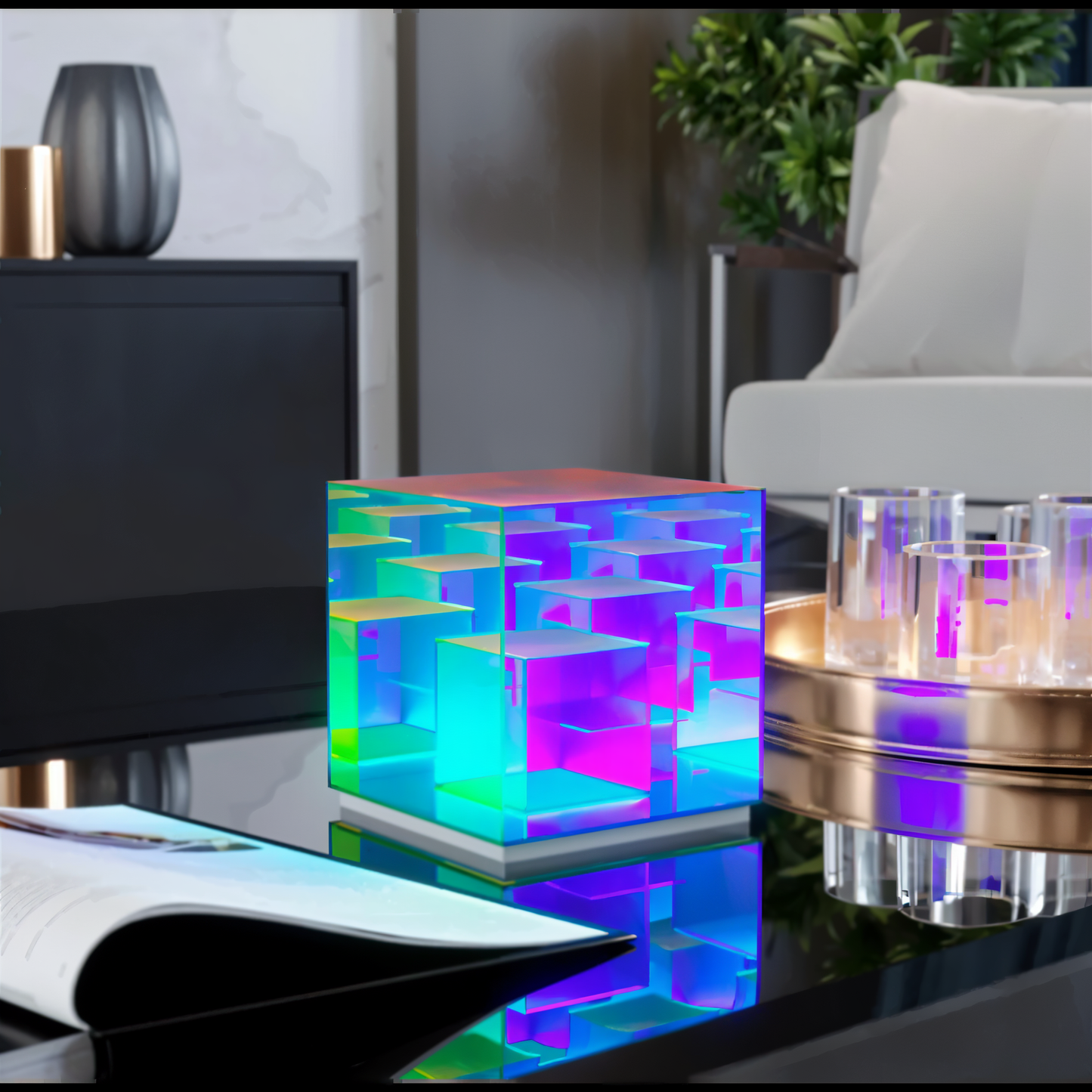 Spectra-Cube tafellamp - regenboog acryl led lamp met fascinerende 3D illusie