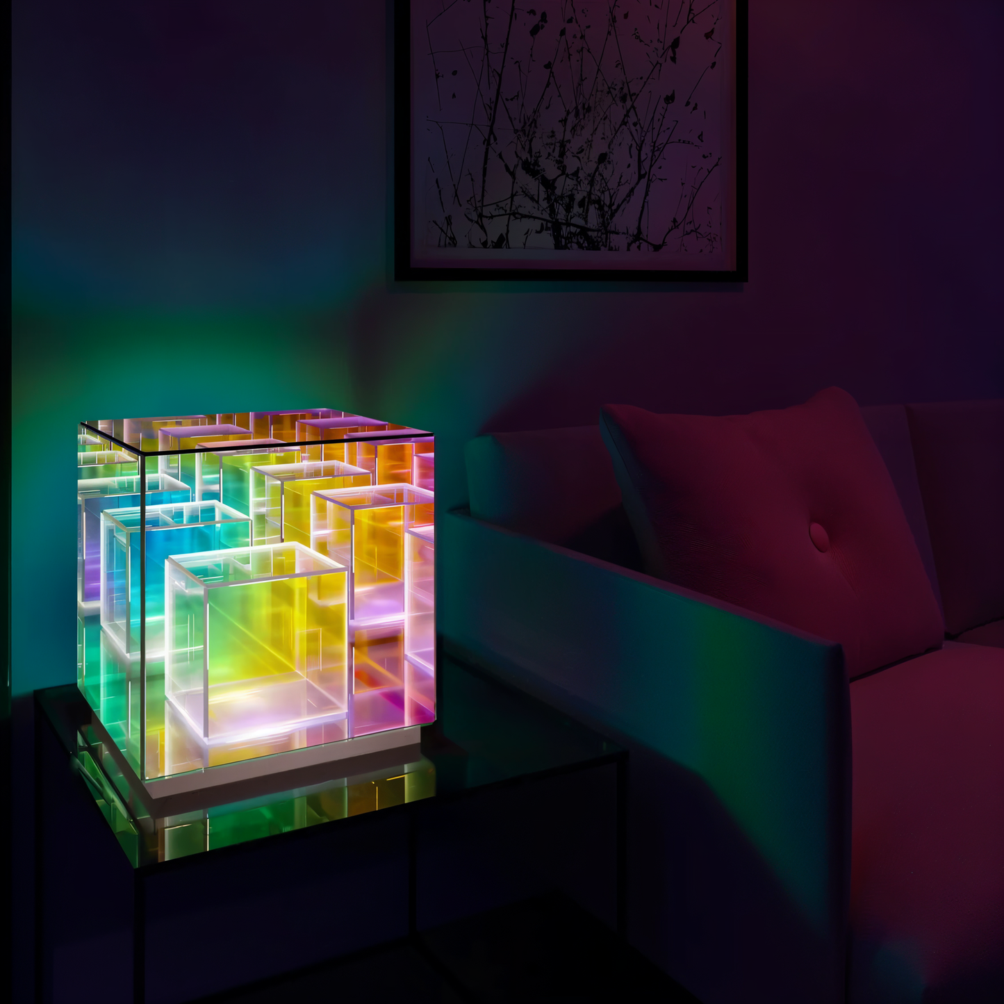 Spectra-Cube tafellamp - regenboog acryl led lamp met fascinerende 3D illusie