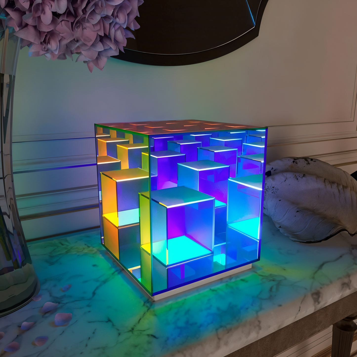 Spectra-Cube tafellamp - regenboog acryl led lamp met fascinerende 3D illusie
