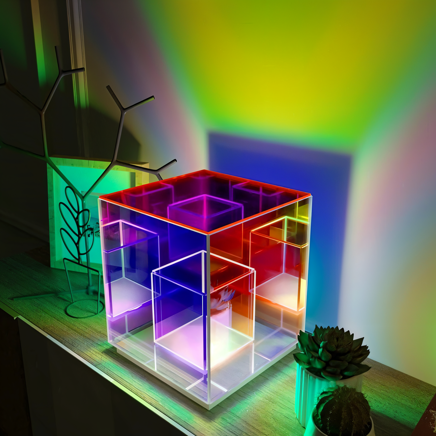 Spectra-Cube tafellamp - regenboog acryl led lamp met fascinerende 3D illusie