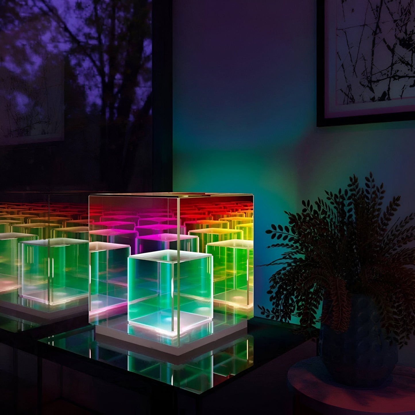 Spectra-Cube tafellamp - regenboog acryl led lamp met fascinerende 3D illusie