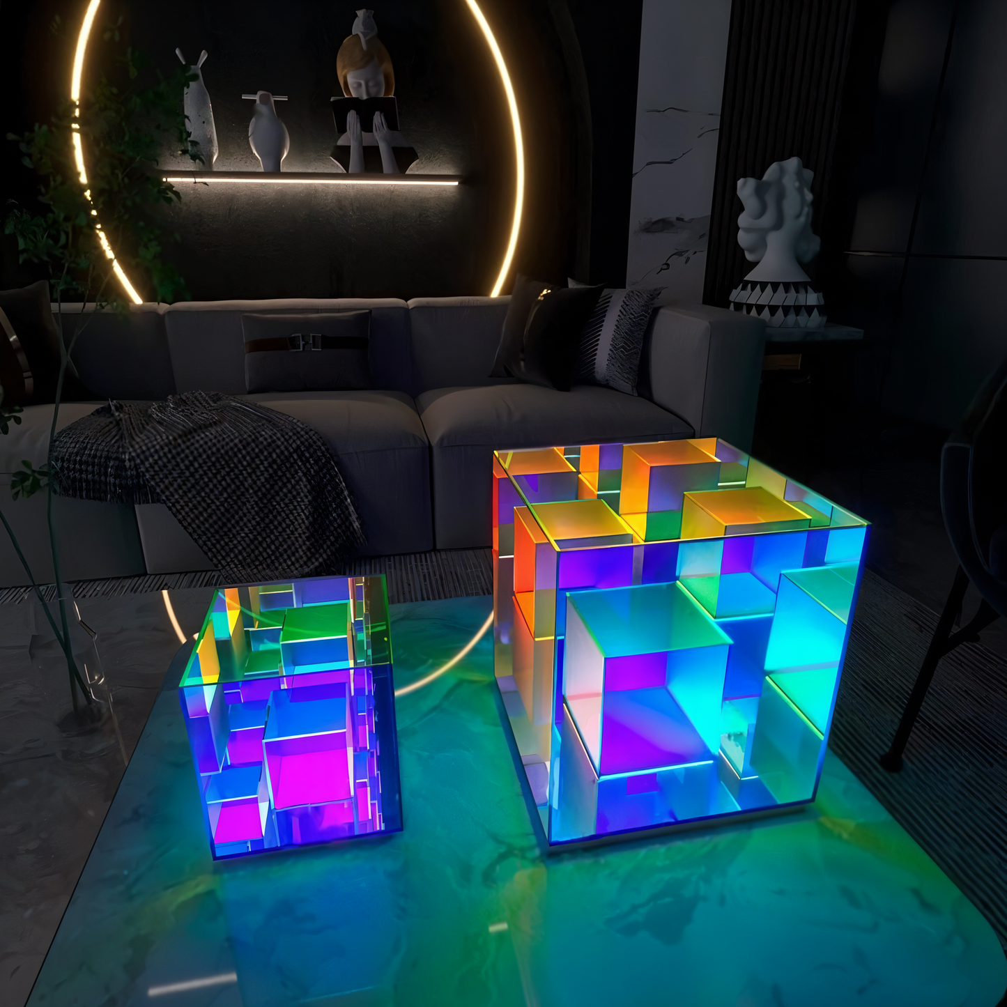 Spectra-Cube tafellamp - regenboog acryl led lamp met fascinerende 3D illusie