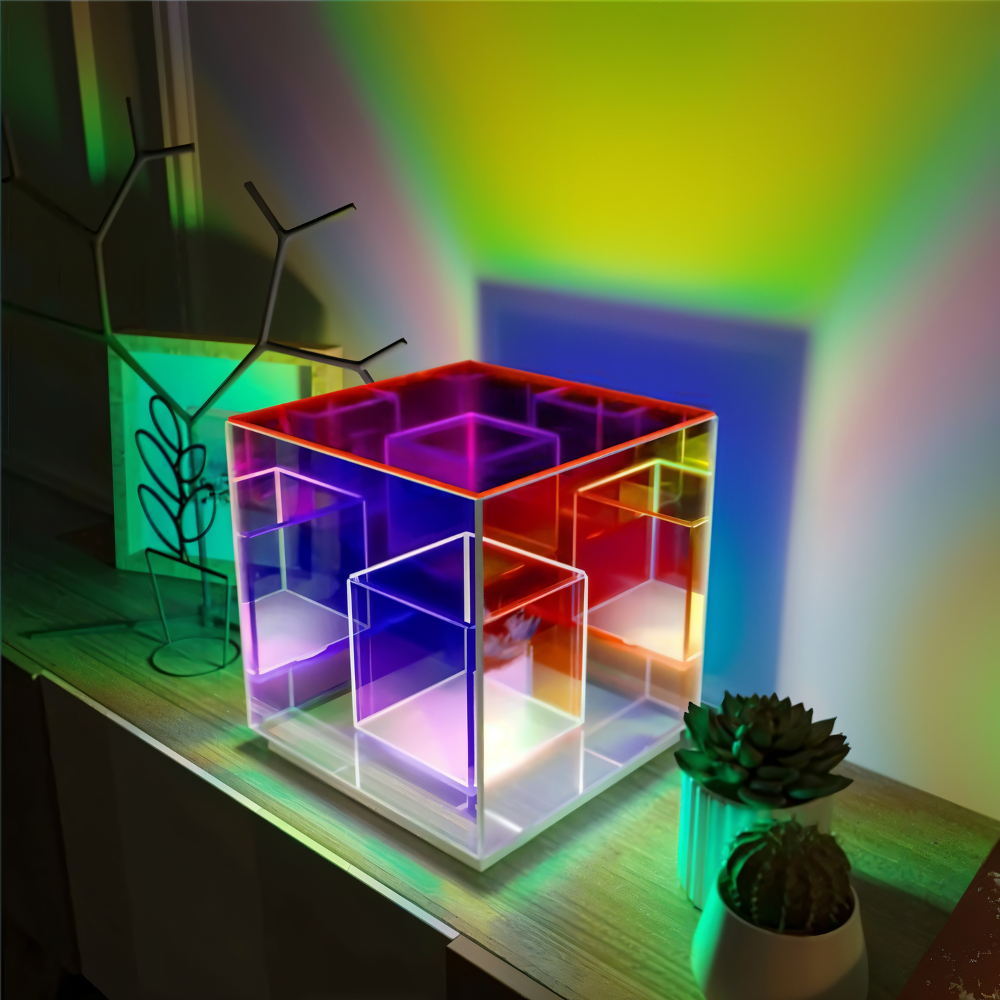 Spectra-Cube tafellamp - regenboog acryl led lamp met fascinerende 3D illusie