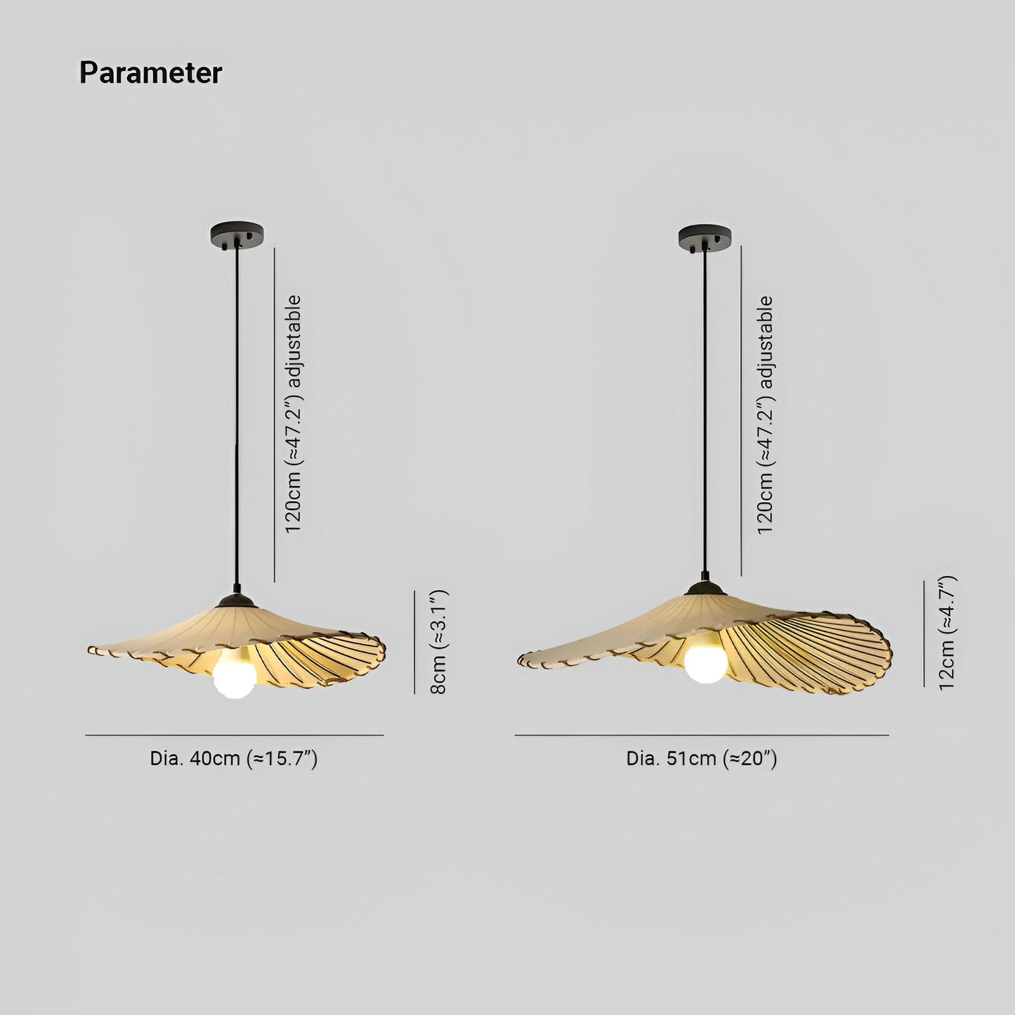 Japanse koepel hanglamp - witte stoffen kroonluchter - erstelbare hanglamp