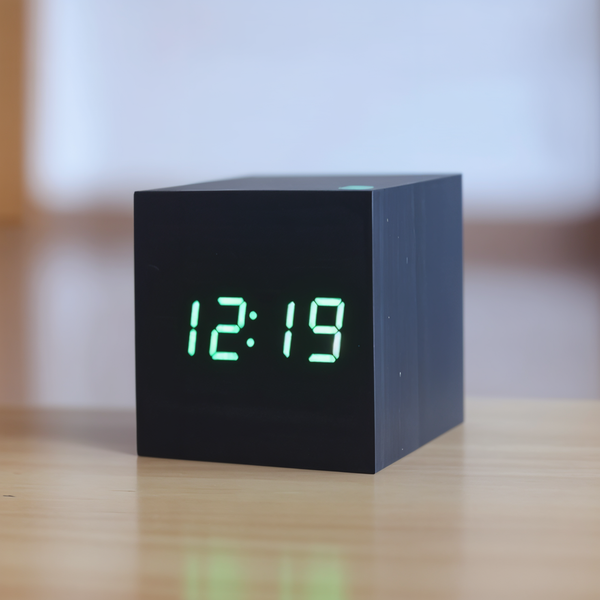 Digitale LED wekker - kubusklok - houten klok
