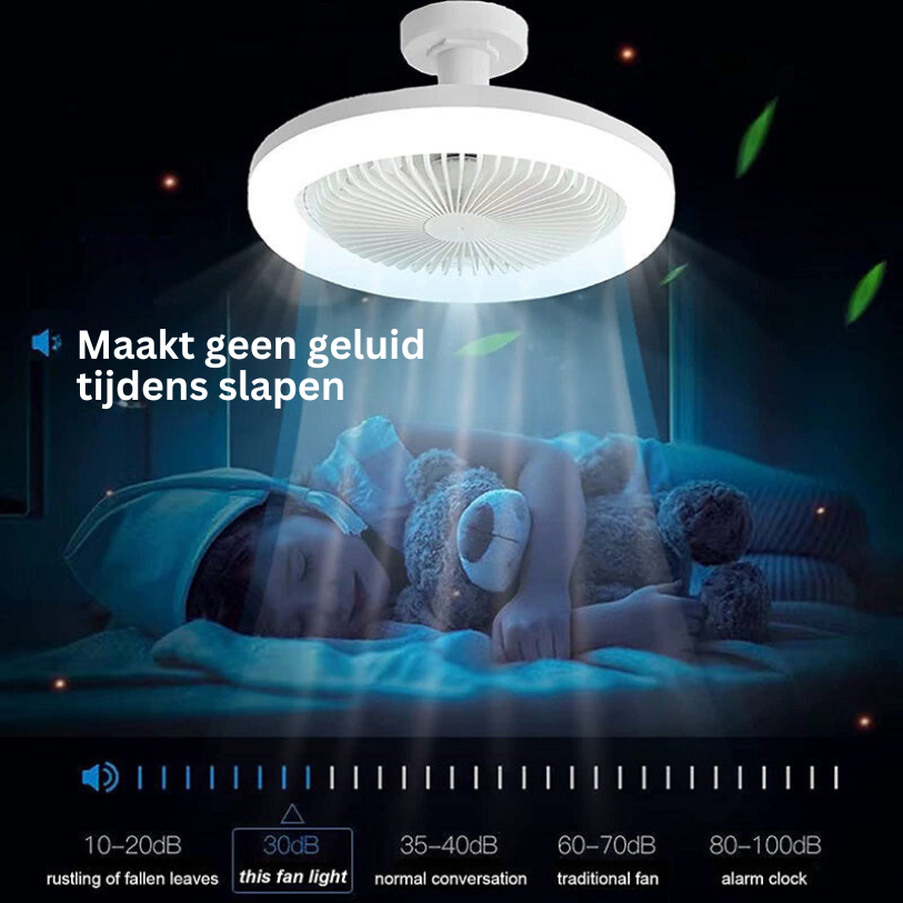 Plafondventilator met licht, in iedere lamphouder te schroeven, met afstandsbediening
