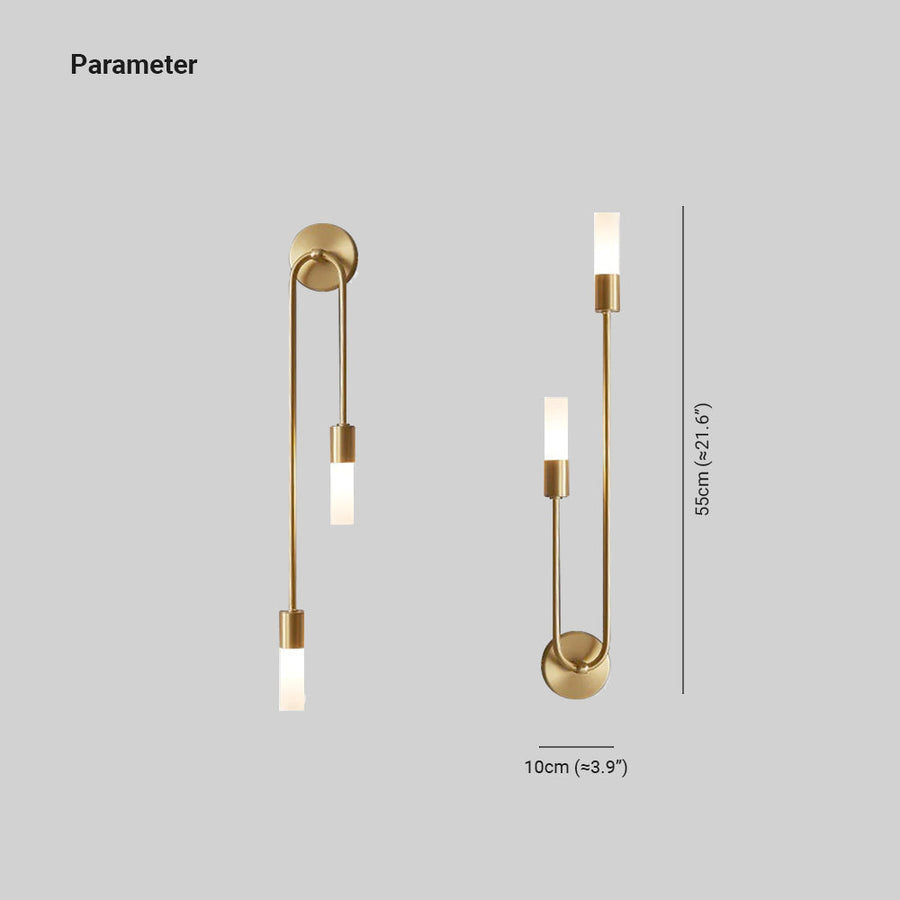 Moderne LED wandlamp meza, 2-lichts, staaf, goud, woonkamer